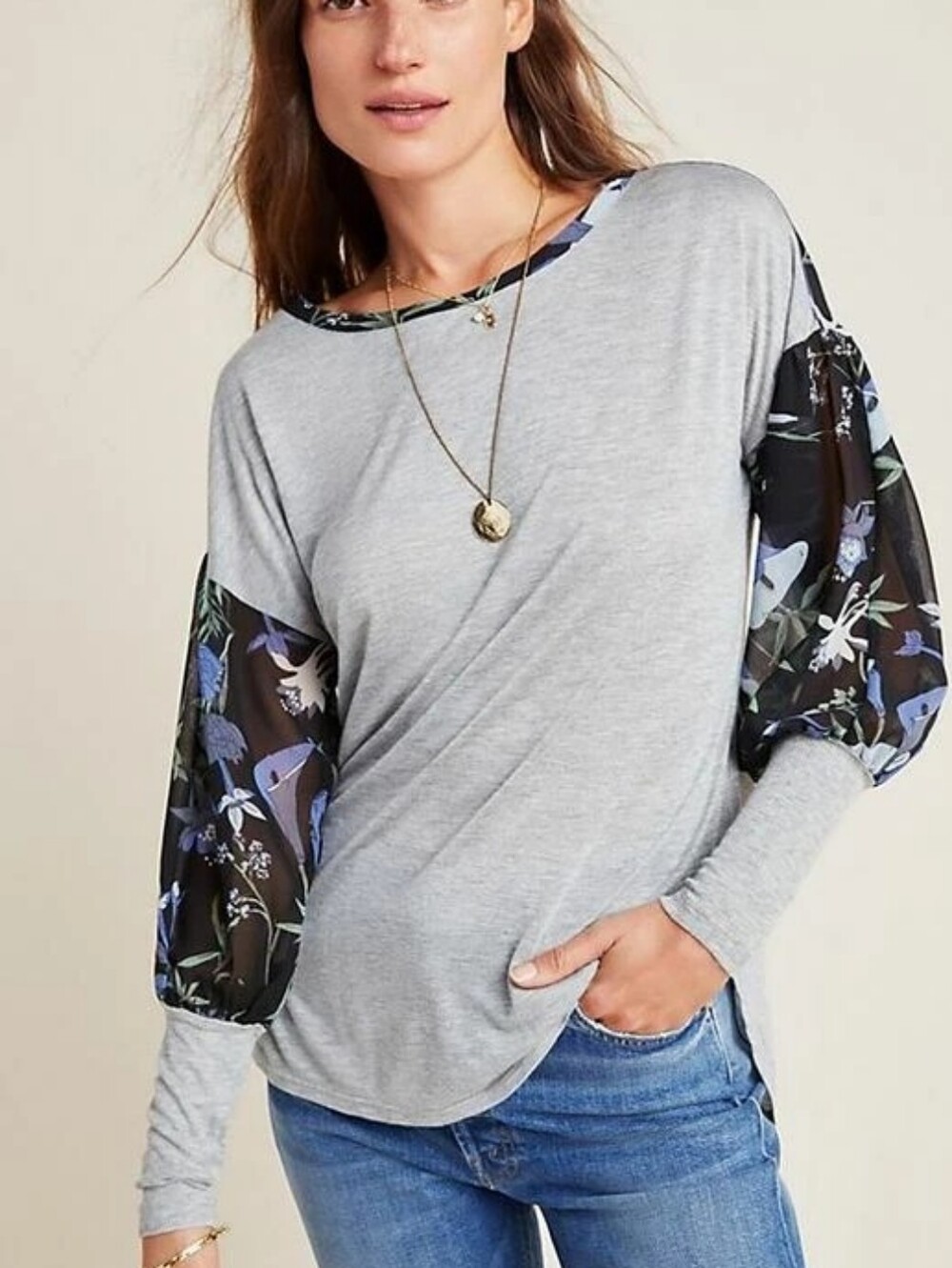 Anthropologie Tiny Floral Raye Printed Top